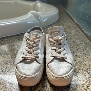 Soludos Cream Leather Platform Sneakers